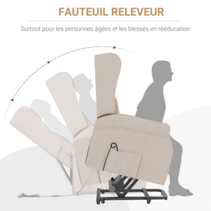 Fauteuil de relaxation électrique fauteuil releveur inclinable avec repose-pied ajustable lin beige