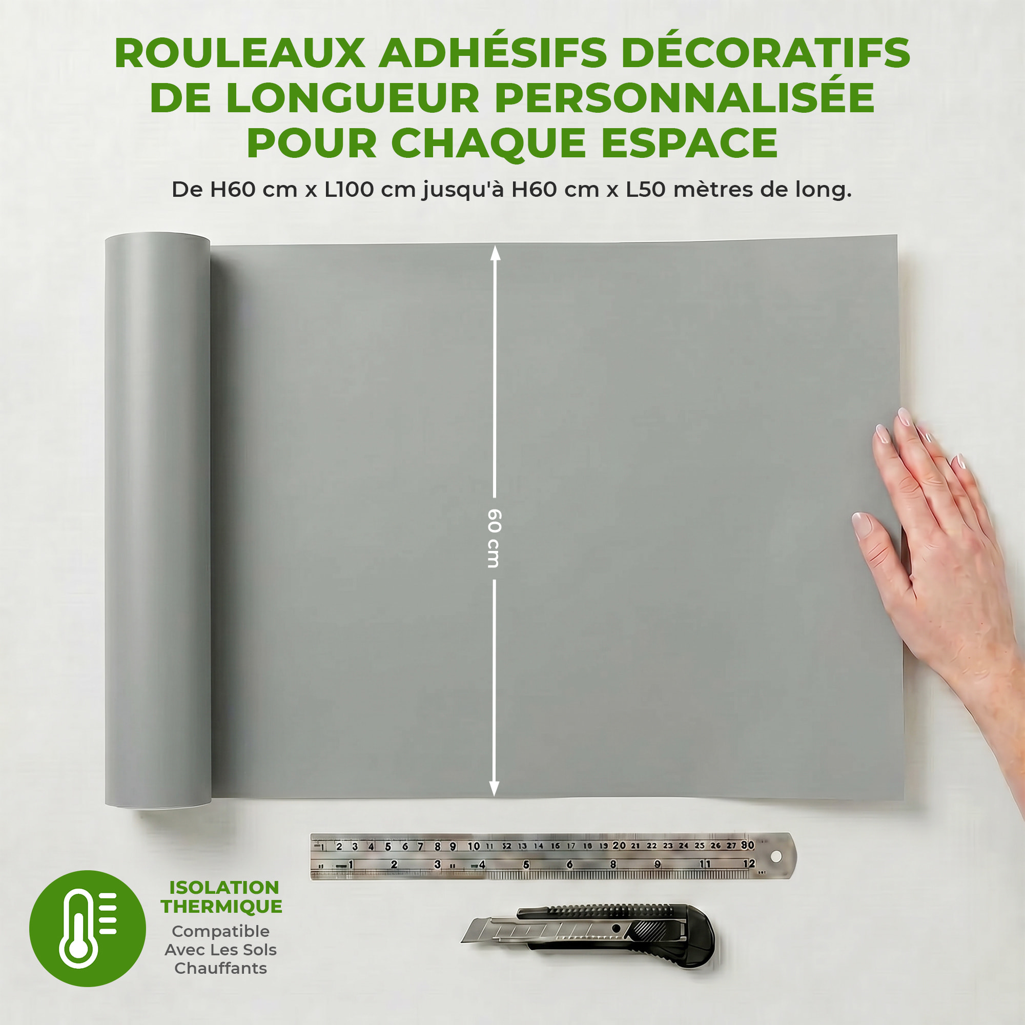 Rouleau adhésif décoratif Vinyle au Mètre - Gris clair - Sticker Lavable Imperméable Mur Cuisine Meubles