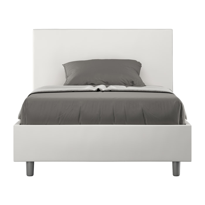 Letto una piazza e mezza contenitore imbottito 120x210 similpelle bianco Adele