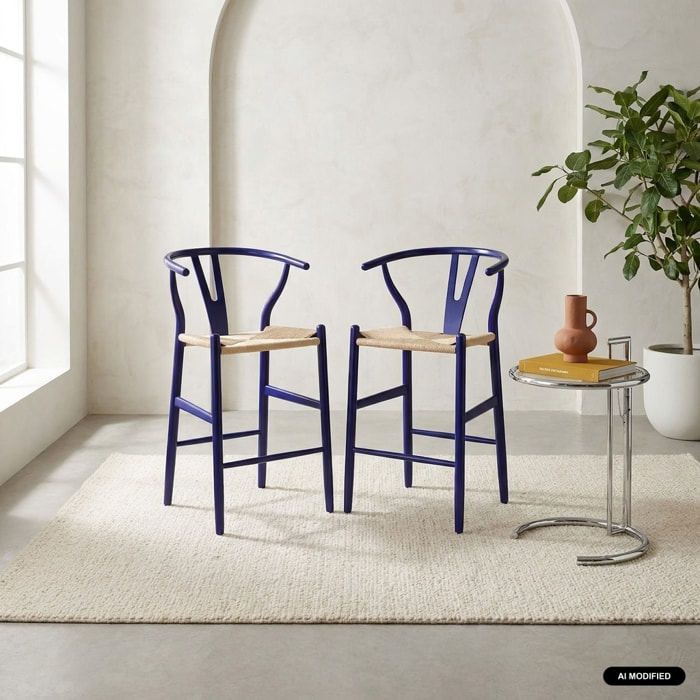 Tabouret de bar vintage bois de hêtre et cordes (lot de 2) CECILE