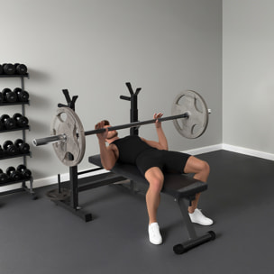 Banco de Musculación Multifuncional Plegable, Banco de Pesas, Press Banca con Soporte para Barras Ajustable y Estación de Dips, Carga 220 kg, para Entrenamiento Completo en Casa Gimnasio