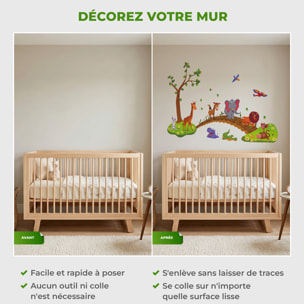 Stickers Muraux décoration adhésifs animaux rigolos sur un pont de bois