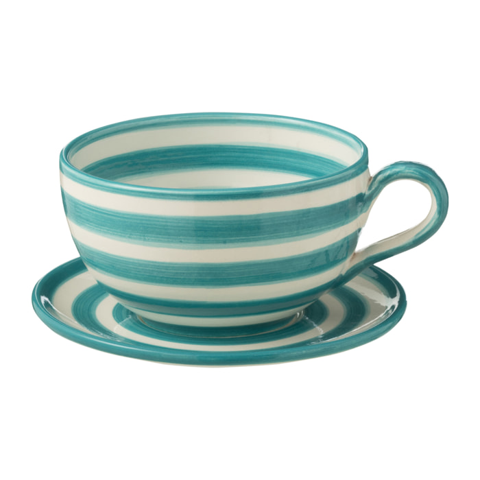 J-Line tasse + sous-tasse Granada Stripes - céramique - blanc/aqua