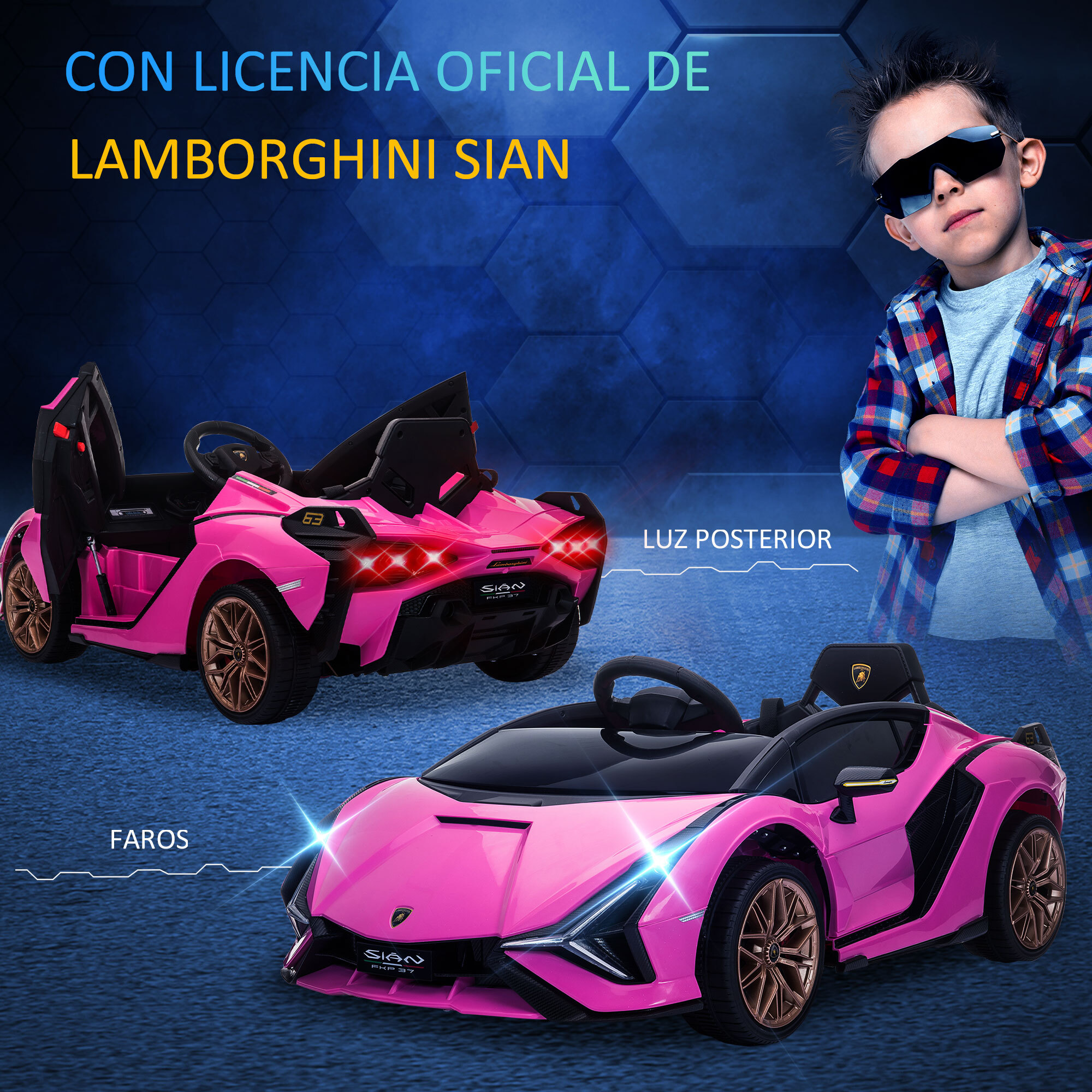 Coche Eléctrico 12V para Niños +3 Años Lamborghini SIAN Mando a Distancia Rosa