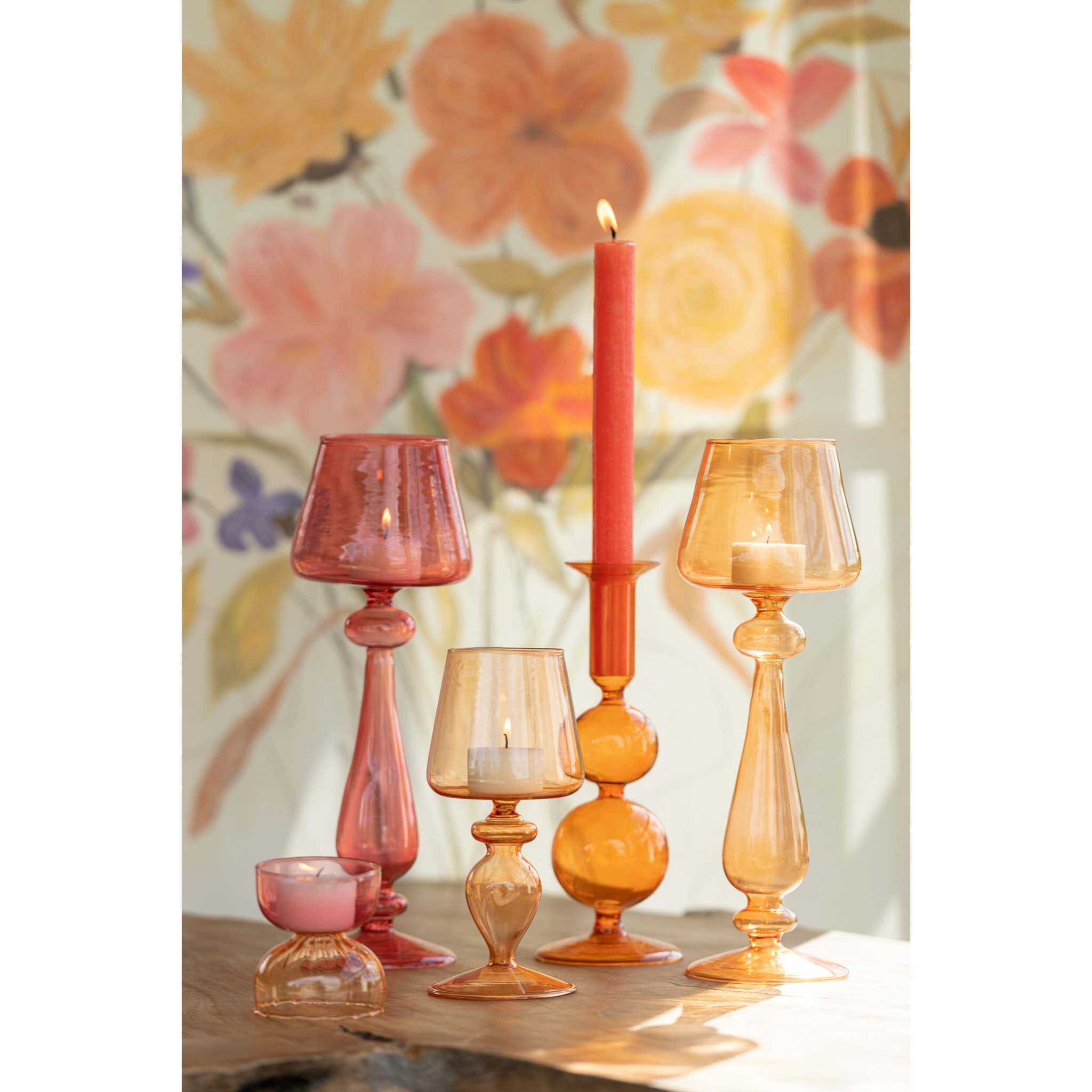 J-Line Photophore Demi Boules Verre Orange Clair/Rose