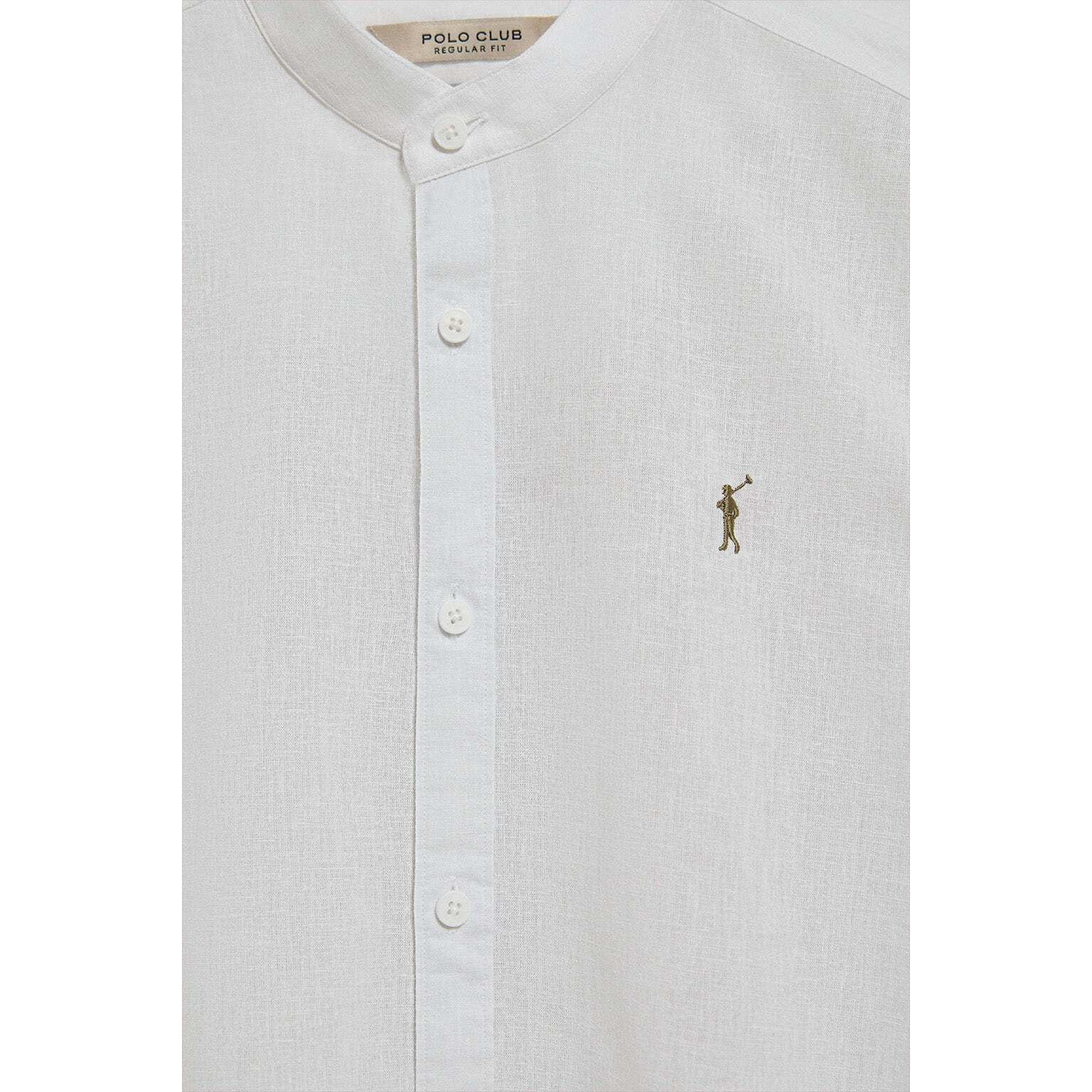 Camisa blanca de cuello mao de lino y algodón con bordado Rigby Go