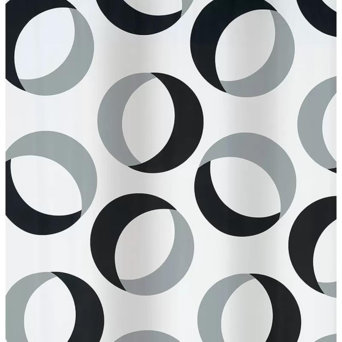 Rideau de douche Polyester RINGS 180x200cm Gris & Noir Spirella