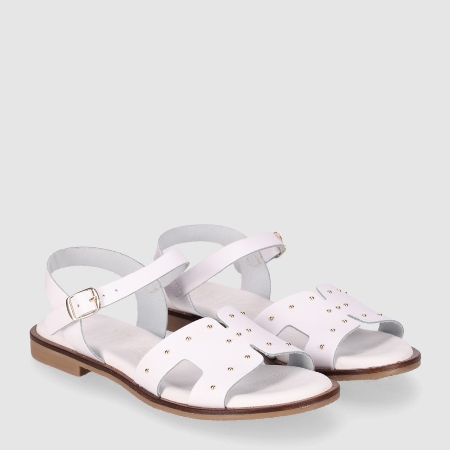 Sandalias de Piel - Blanco - Tacón: Bajo