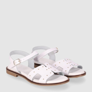 Sandalias de Piel - Blanco - Tacón: Bajo