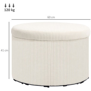 Pouf coffre velours côtelé 2 en 1 design rond dia. 60 cm beige
