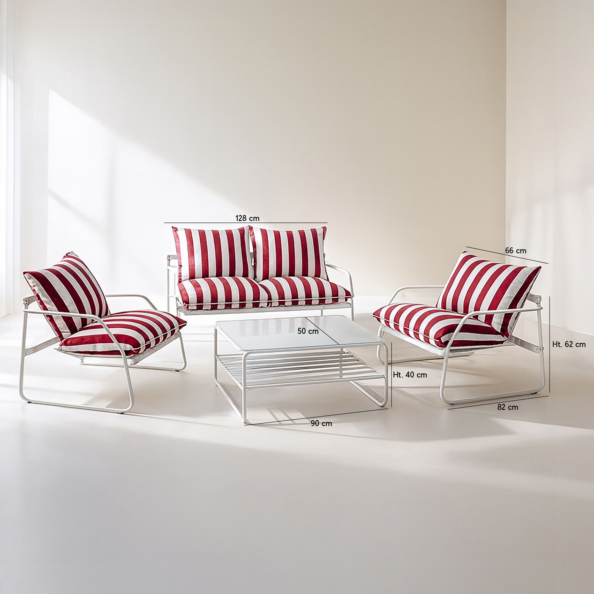 Salon de jardin 4 places en acier et tissu coquelicot LUIGI