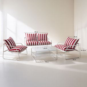 Salon de jardin 4 places en acier et tissu coquelicot LUIGI