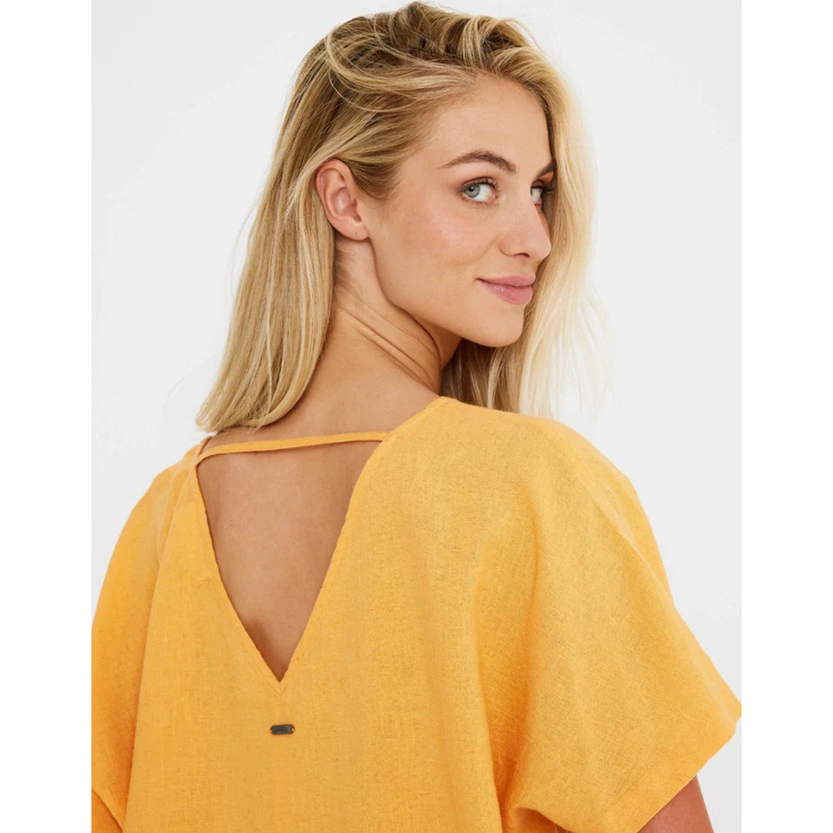 Blusa Manga Corta Lino Naranja - Casilda