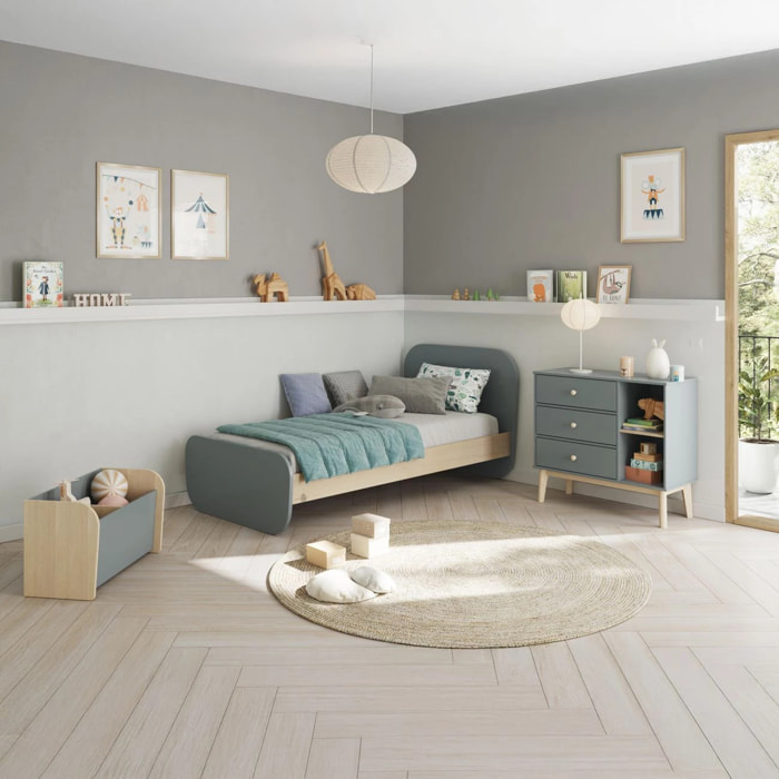 Cama juvenil con cabecero en verde salvia y oak soft 101,3x195,4 cm Misty Breeze Verde Salvia - Oak Soft