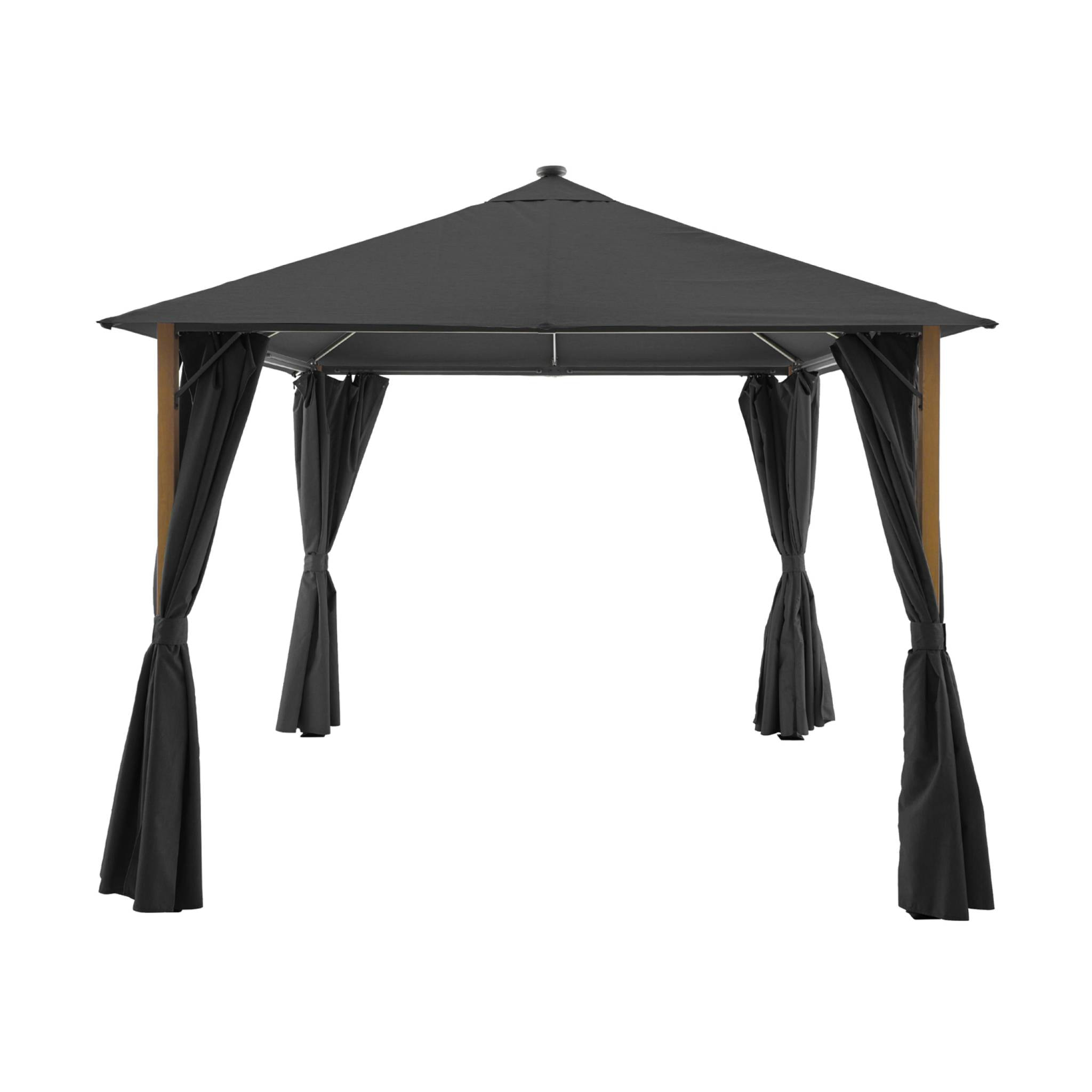 Tonnelle 3x3m aluminium effet bois avec rideaux et led  VELUNA