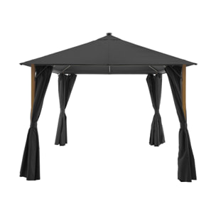 Tonnelle 3x3m aluminium effet bois avec rideaux et led  VELUNA