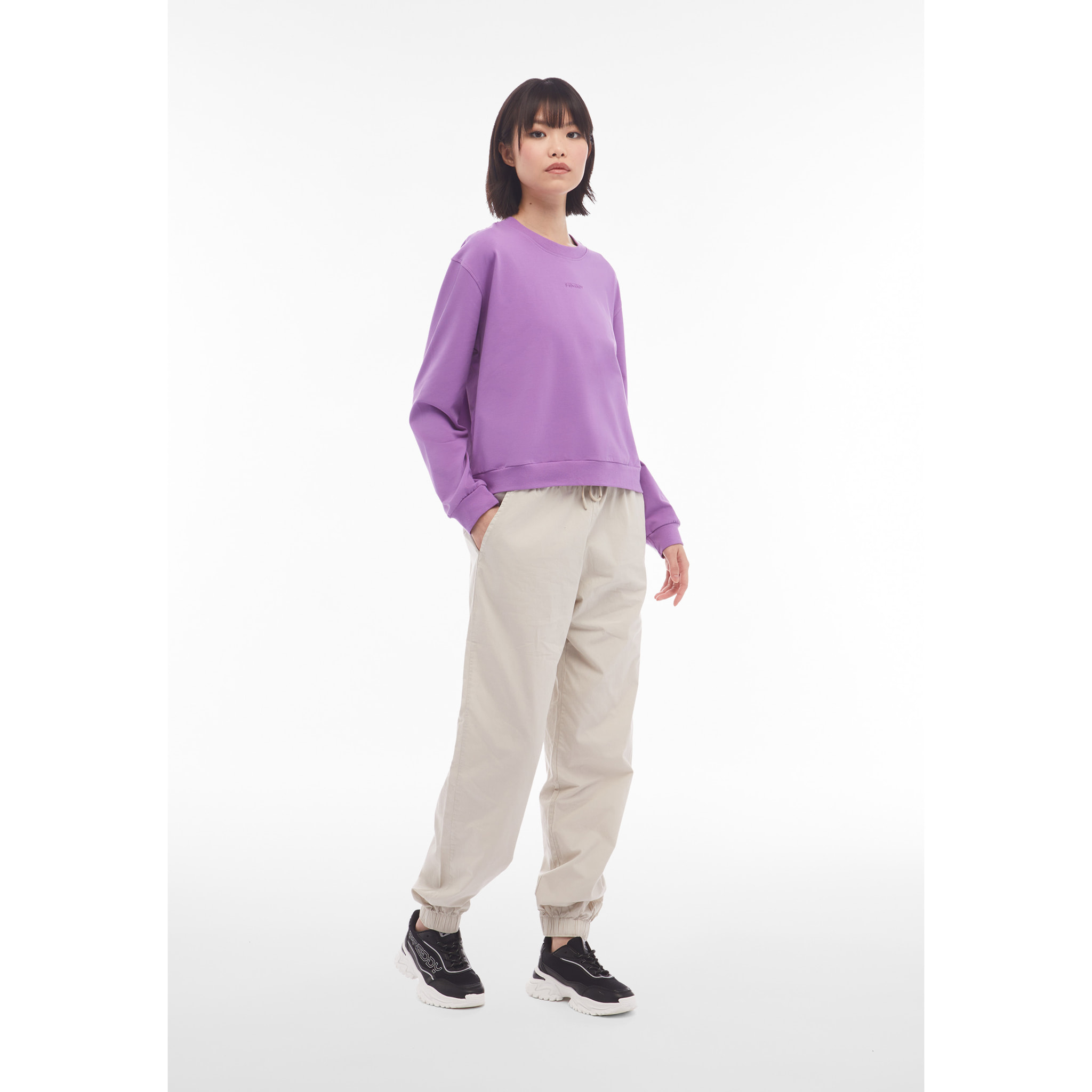 Pantaloni joggers donna in tessuto popeline tinto in capo