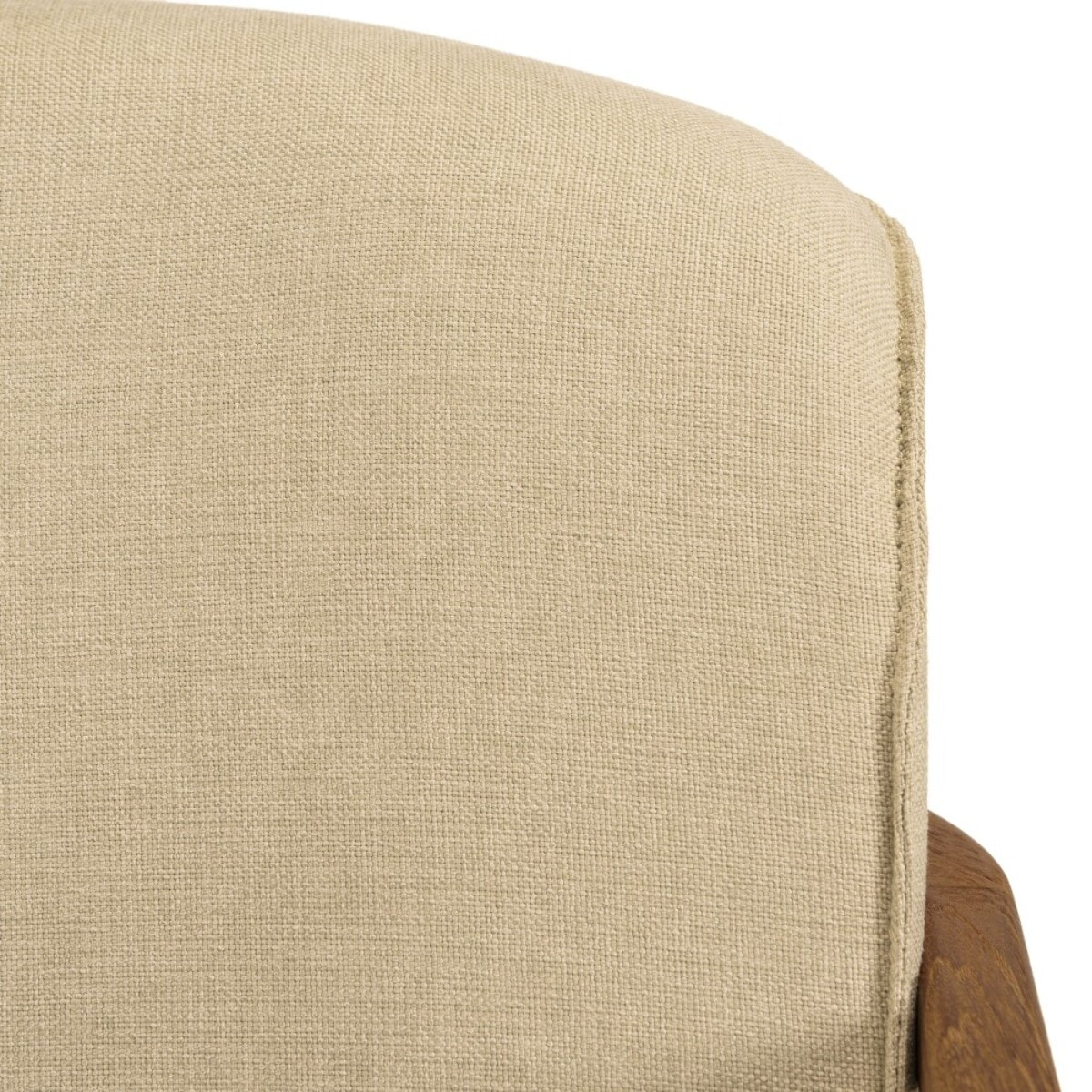SIXTINE - Fauteuil en tissu beige et bois de teck recyclé