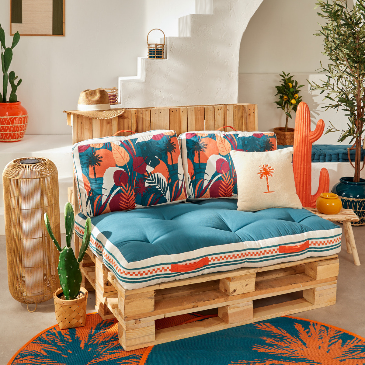 Coussin de sol d extérieur "Yucatan" bleu canard 120x80cm