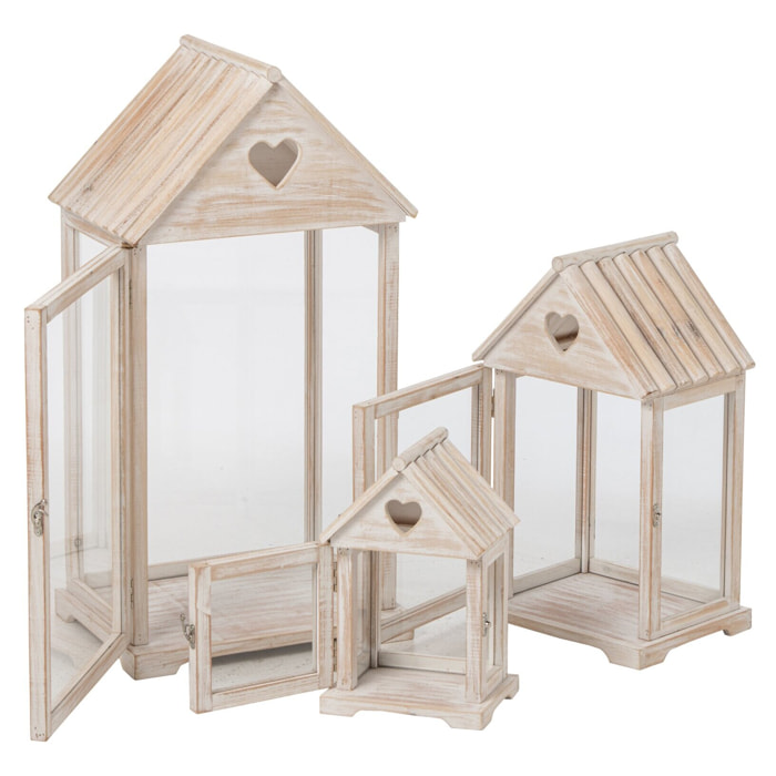 J-Line lanterne Cœur - bois de pin - beige - set de 3