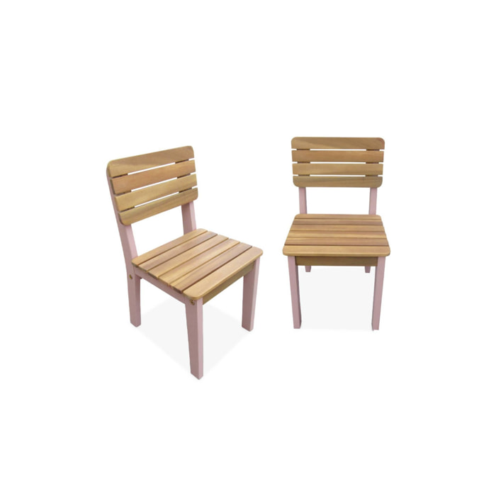 Lot de 2 chaises en bois d'acacia pour enfant. salon de jardin enfant rose. intérieur / extérieur
