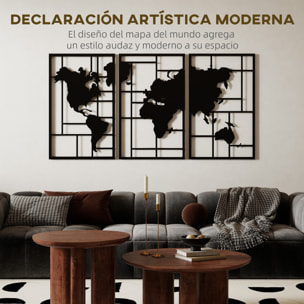 Decoración de Metal para Pared de Mapa Mundial, Juego de 3 Piezas, Adornos de Pared Metálicos, para Salón, Dormitorio, Pasillo, Negro