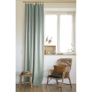 Rideau ajustable + 8 anneaux pince "Soline" 140 x 270 cm Lin lavé - Couleur: Soline Eucalyptus