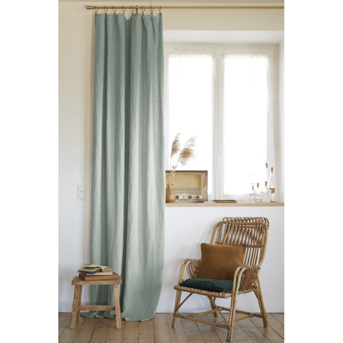 Rideau ajustable + 8 anneaux pince "Soline" 140 x 270 cm Lin lavé - Couleur: Soline Eucalyptus