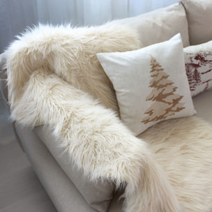 Tapis imitation peau de bête long poils et suédine - Ecru