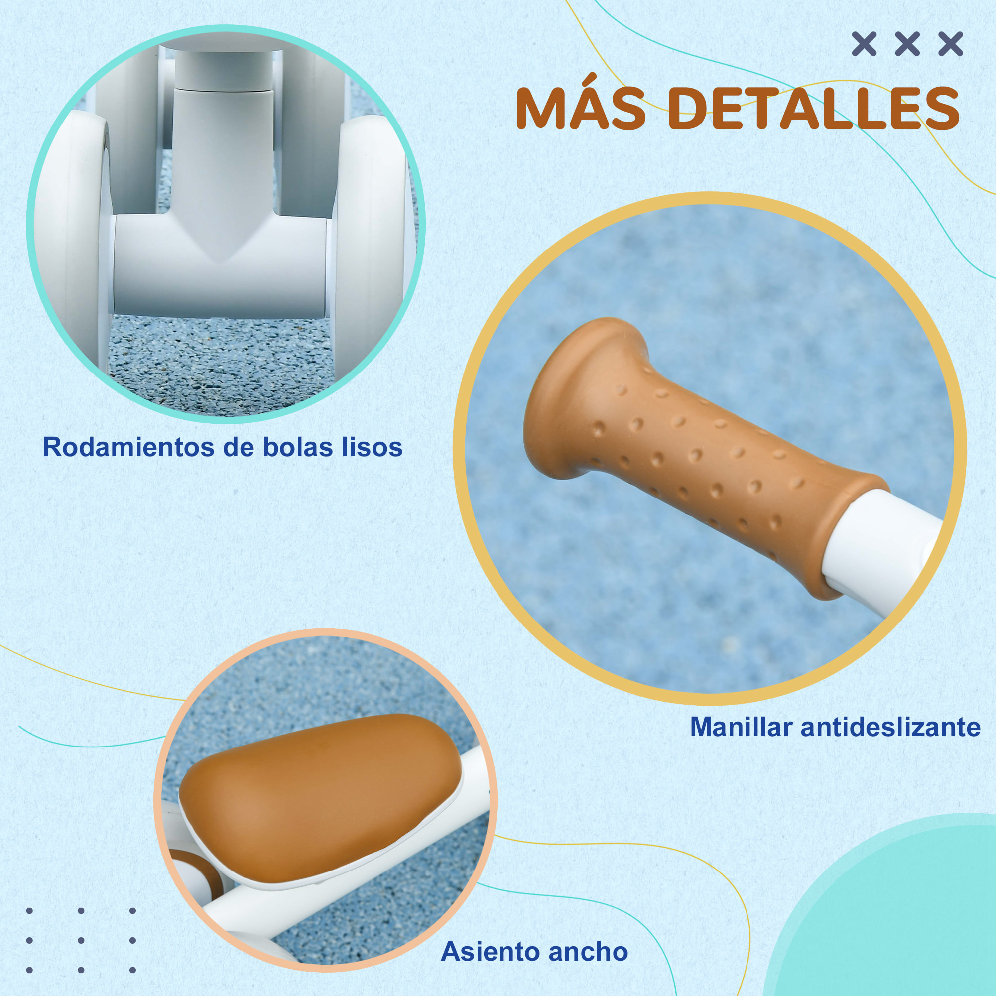Bicicleta sin Pedales para Niños de 12-36 Meses Bicicleta de Equilibrio con Asiento Ajustable Cesta y 4 Ruedas Silenciosas Carga 20 kg 56x27x39 cm Blanco y Marrón