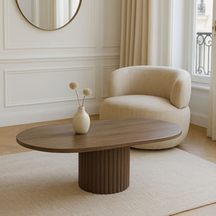 Table basse ovale effet bois couleur noyer 110cm SIERRA
