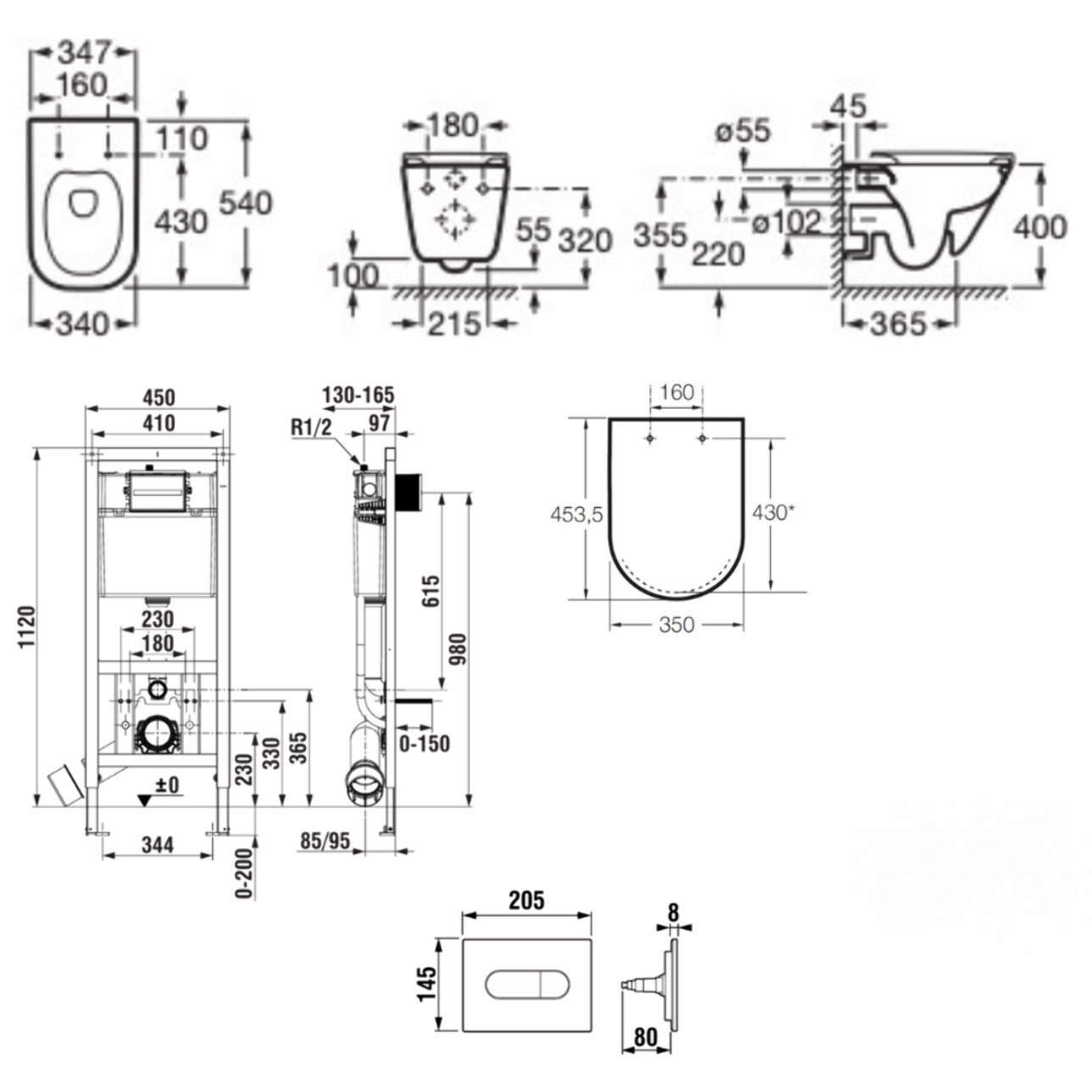 Pack WC bâti-support ECO 2 L Roca + WC suspendu Roca avec abattant SoftClose + plaque (ROROGAWR01-IN)
