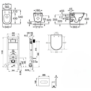Pack WC bâti-support ECO 2 L Roca + WC suspendu Roca avec abattant SoftClose + plaque (ROROGAWR01-IN)