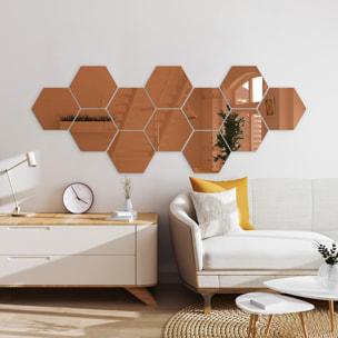 12 stickers miroirs hexagonaux rose or