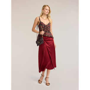 Motivi - Falda de raso con drapeado - Burgundy