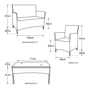 Salon de jardin CORDOUE en résine tressée noire 4 places - coussins gris