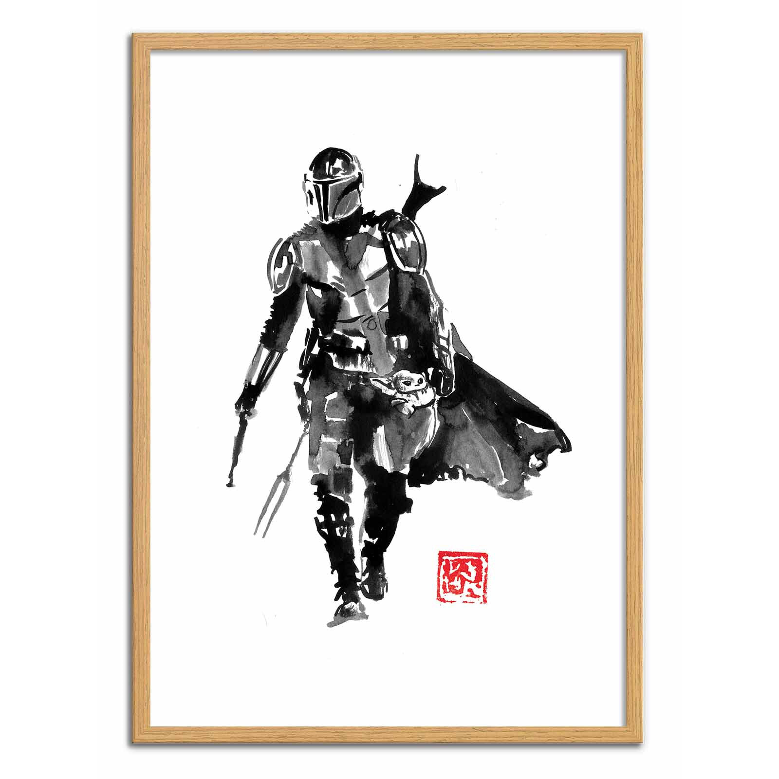 Affiche - Mandalorian and Baby Yoda - Pechane Sumie
