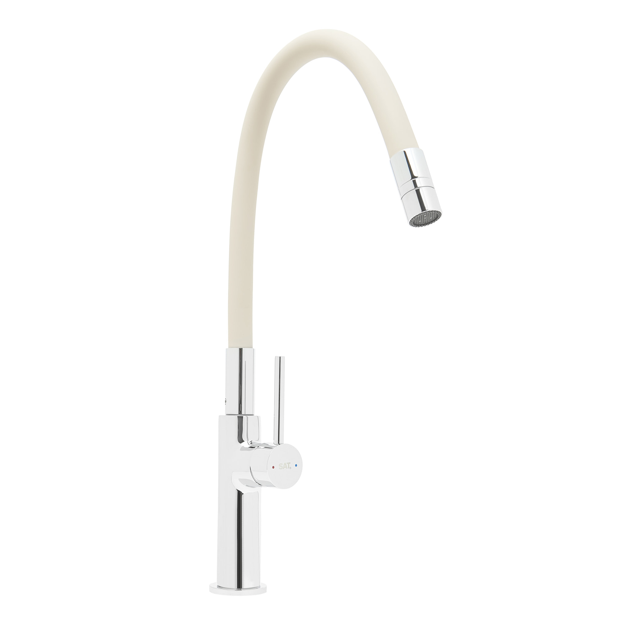 Mitigeur évier de cuisine, bec flexible silicone, aérateur Neoperl®, cartouche en céramique, crème/chrome (SATBSD290BE)