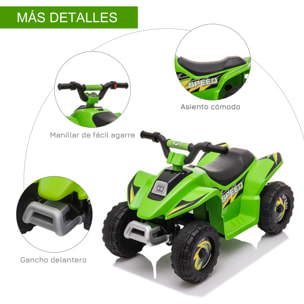 Quad Eléctrico para Niños de 18-36 Meses Vehículo Eléctrico Cuatrimoto a Batería 6V con Avance y Retroceso Carga Máx. 20 kg 72x40x45,5 cm Verde