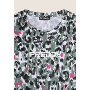 T-shirt donna comfort fit corta maculata con spacchi