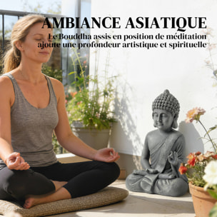 Statue de jardin bouddha assis effet pierre gris