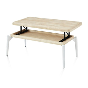 Mesa de centro elevable Padma Blanco - Roble