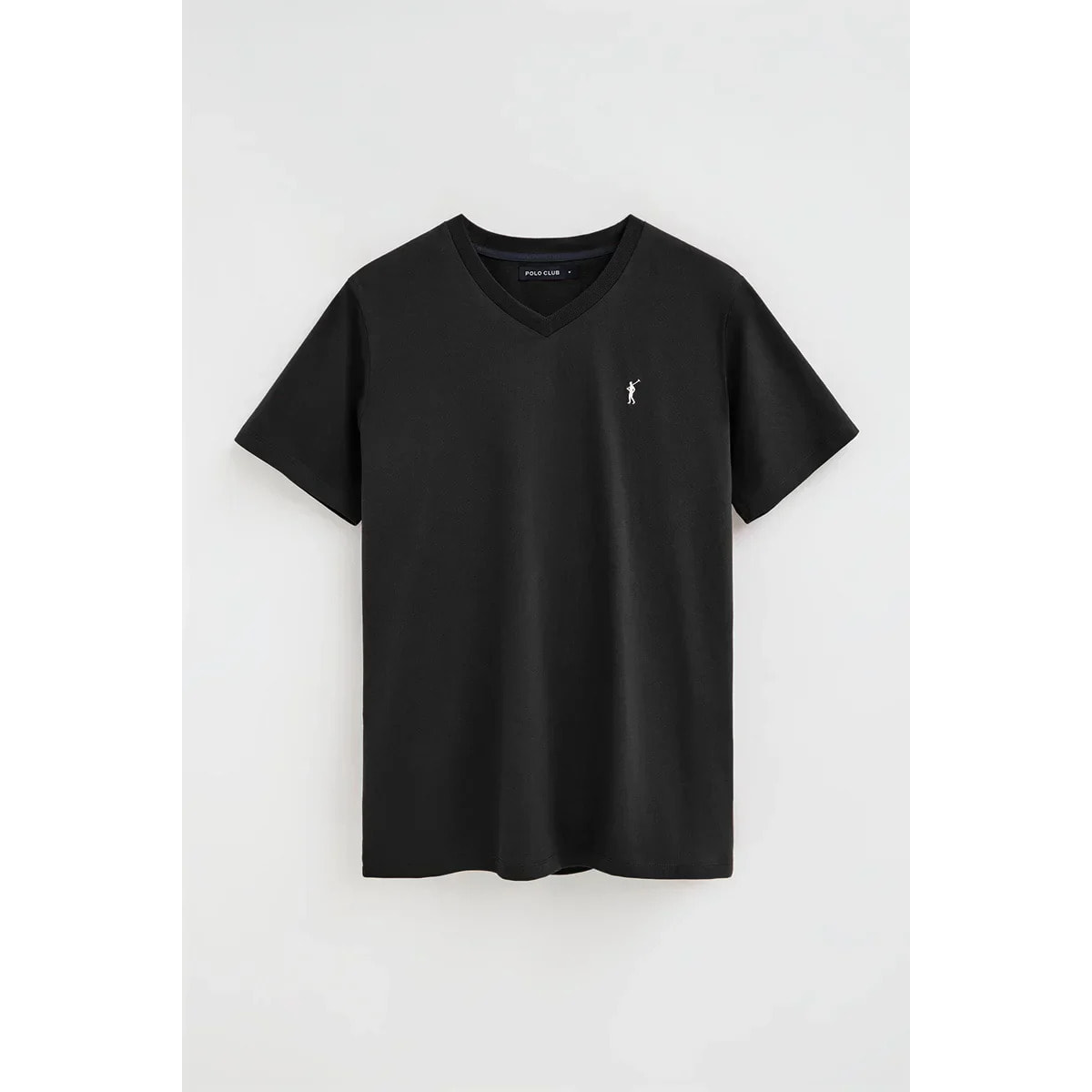 Camiseta negra de cuello pico con logo Rigby Go