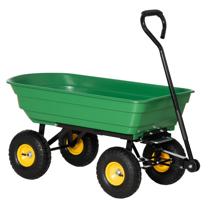 Carro de Jardín con Carrocería Inclinable hasta 75° Carretilla de Transporte con Mango Ajustable con 4 Neumáticos Capacidad Max.75 L Acero 109x52x94 cm Verde Oscuro