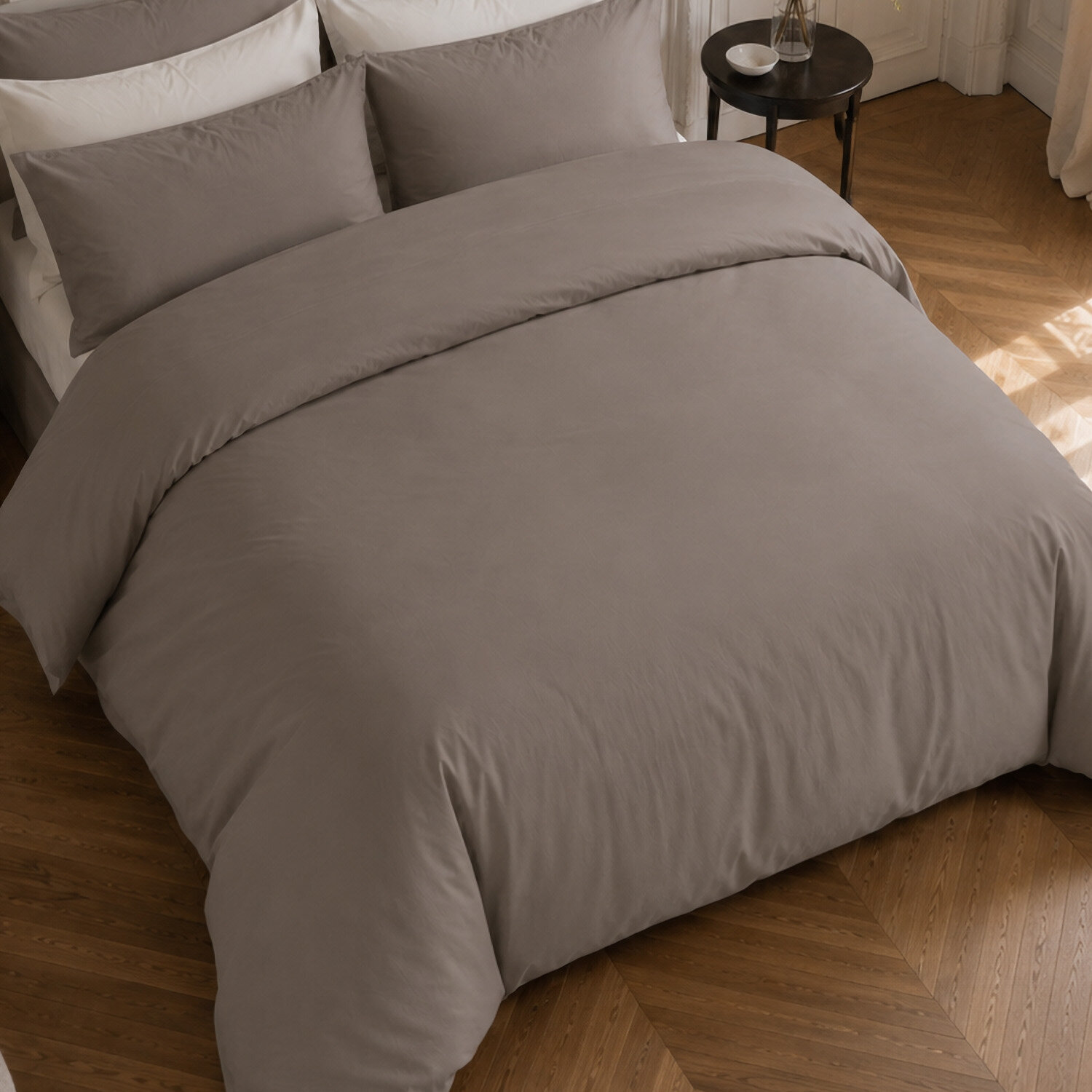 Drap housse 100% percale de coton gris- Finesse