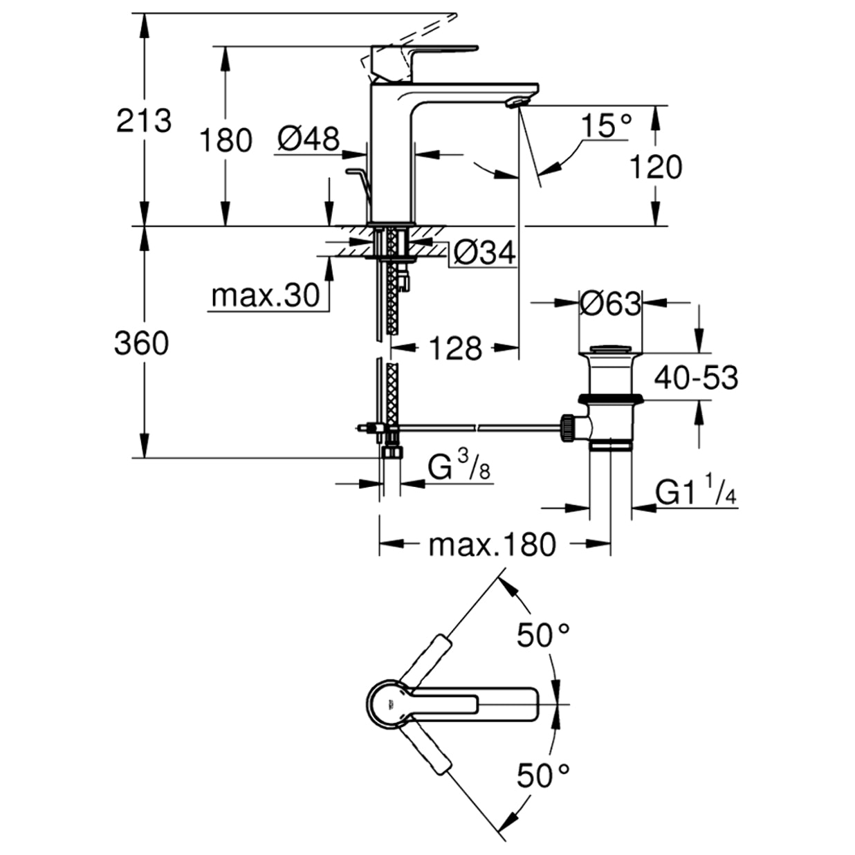 GROHE Mitigeur monocommande Lavabo Taille S finition Supersteel