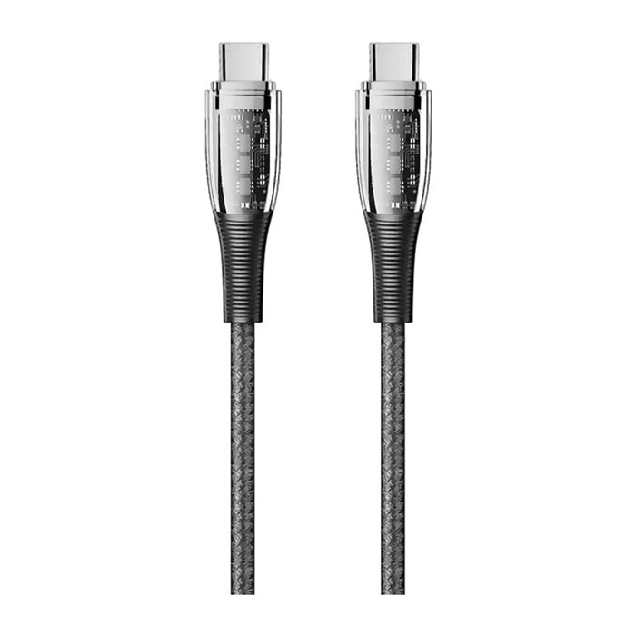 Cable USB-C a USB-C PD60W. Longitud: 1,2 metros, OD 4,0mm. Chapado en níquel. Con luz LED.