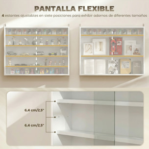 Vitrina Expositora para Colecciones de 5 Niveles, Vitrina de Pared, con Estantes Ajustables y 2 Puertas Correderas de Vidrio, para Perfumes, Figuras de Decoración, 80x9,5x60 cm, Blanco
