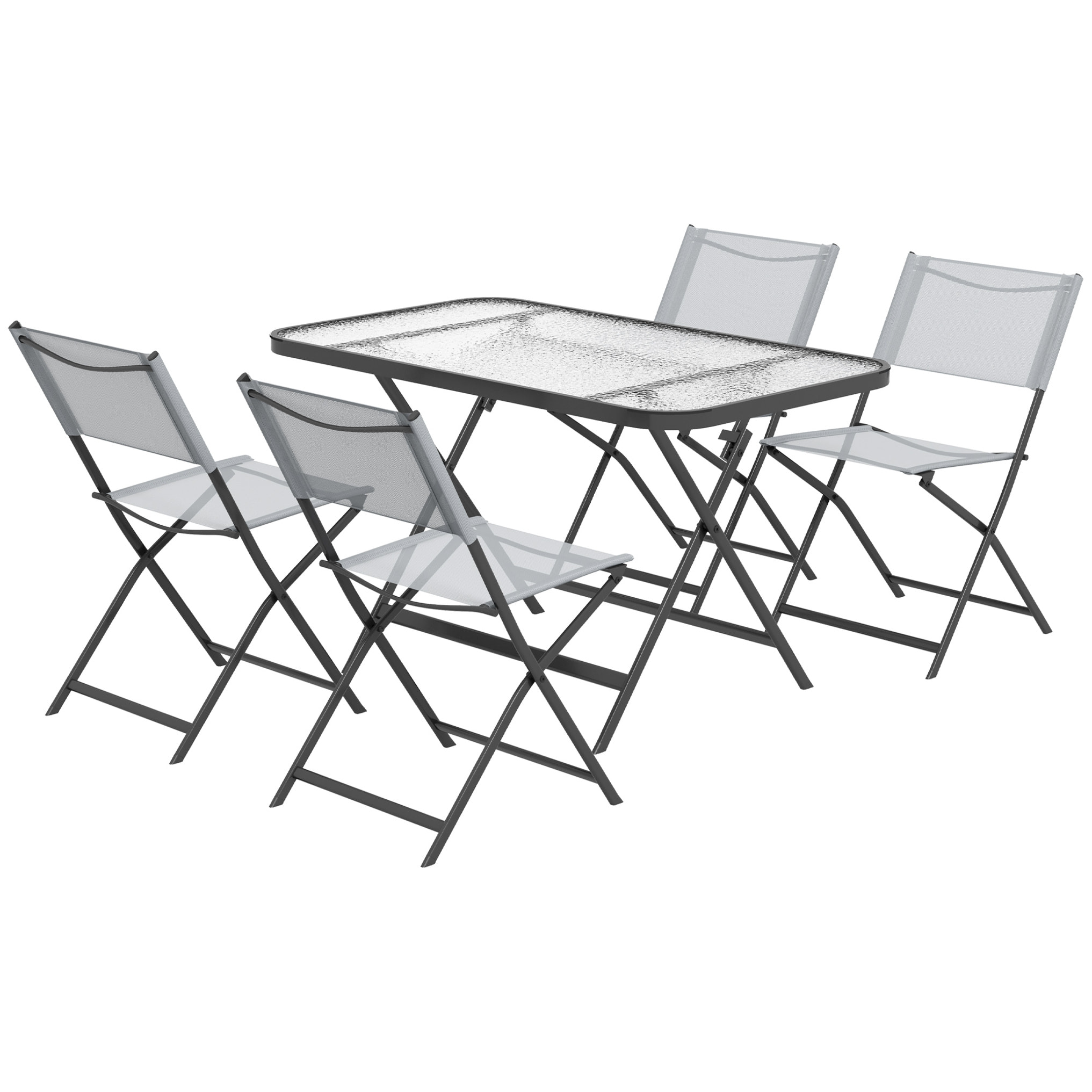 Conjunto Mesa y 4 Sillas de Jardín Plegable Juego de Comedor de 5 Piezas con Mesa de Vidrio Templado Estilo Moderno para Terraza Patio Gris