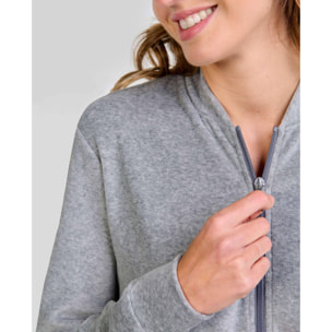 Pijama mujer terciopelo, abierto con cremallera, bolsillos laterales, manga larga y pantalon largo